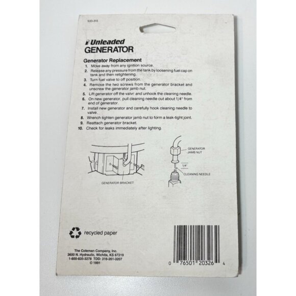 Coleman Generator # 440, 442, 533, 502A 533-5891 Stove Replacement Parts New - Picture 3 of 3